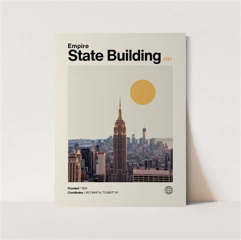 Empire State Building Poster, Minimalist, Helvetica, Mid-century Modern ...