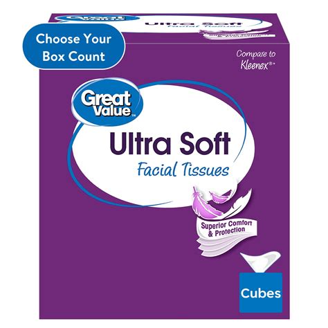 Great Value Ultra Soft 3 Ply Cube Box Facial Tissues 75 Total Tissues