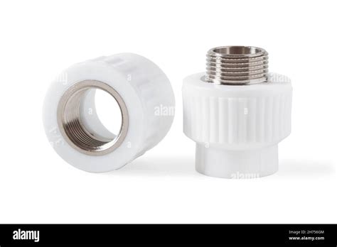 Fittings for installing polypropylene water pipe isolated on white ...
