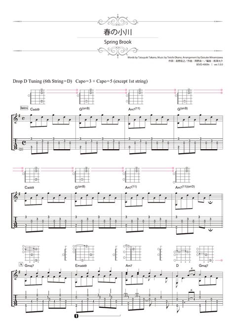 Japanese Trad Spring Brook Solo Guitar Sheet By Daisuke Minamizawa