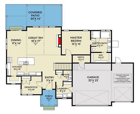 Square Foot Country Craftsman Plan With Bonus Room Above Garage