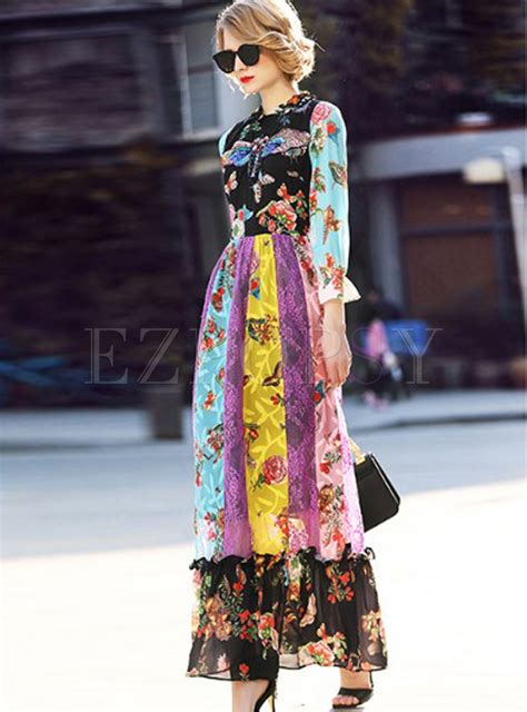 Dresses Maxi Dresses Chic Floral Print Falbala Maxi Dress