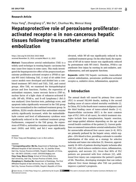 Pdf Hepatoprotective Role Of Peroxisome Proliferator Activated