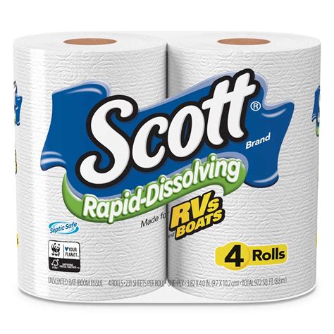 Scott Rapid Dissolving Toilet Paper Bath Tissue Septic Safe 1 Ply White 231 Sheets Roll 4