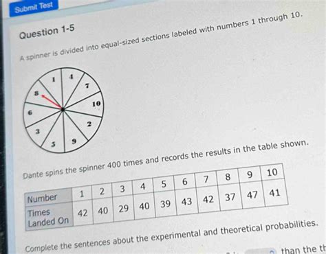 Submit Test Question A Spinner Is Divided Into Equal Sized Sections