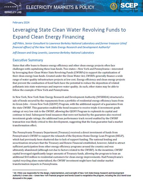 Leveraging State Clean Water Revolving Funds To Expand Clean Energy