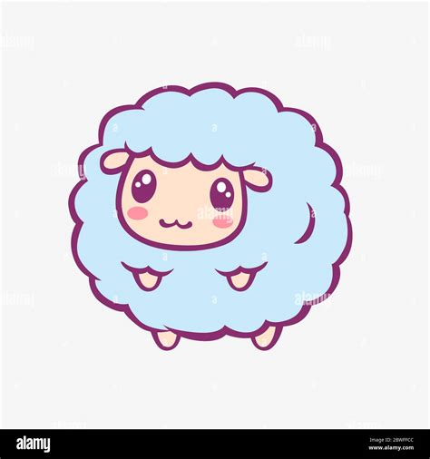 Kawaii Cartoon Sheep Funny Smiling Little Sheep With Blue Wool Anime