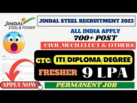 Jindal Steel Recruitment Iti Diploma Engineering Degree