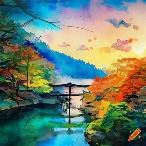 Watercolor Illustration Of Stunning Japan Scenery On Craiyon