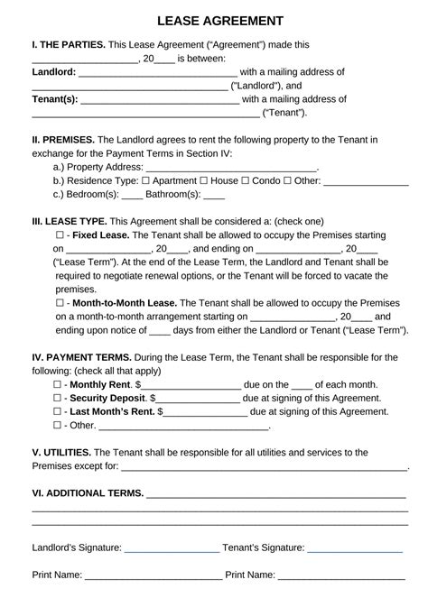 Rental Agreement Contract Template