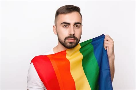 Premium Ai Image Proud Gay Man Holding A Rainbow Flag While Isolated