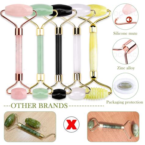 Jade Rollers Massagers For Face Slimming Rose Quartz Natural Stone