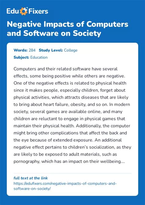 Negative Impacts Of Computers And Software On Society