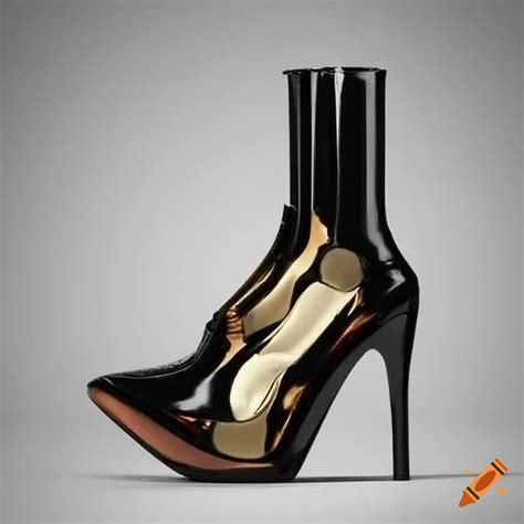 Futuristic High Heel Boots In Surreal Black And Gold Design On Craiyon