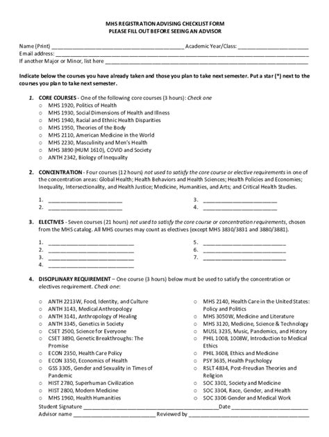 Fillable Online Mhs Major Checklist Form Docx Fax Email Print Pdffiller