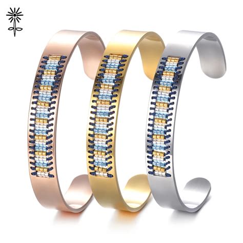 10pcs Lot Women New Fashion Stainless Steel Bangle Bracelets Seed Bead