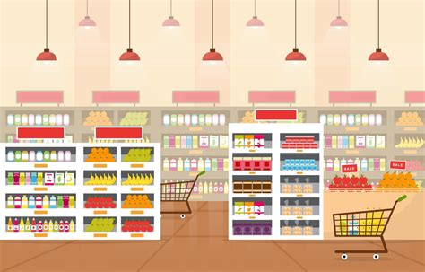 Supermarket Grocery Store Interior Flat Illustration 2035022 Vector Art