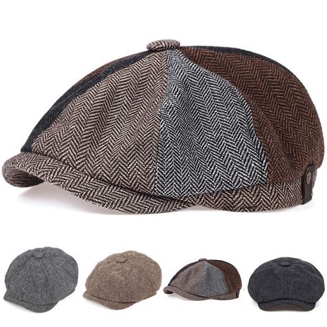 Peaky Blinders Hat Newsboy Flat Cap Herringbone Tweed Wool Baker Boy