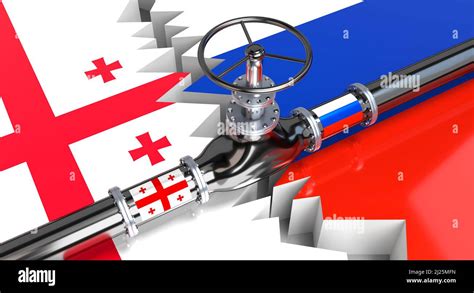 Gas Pipeline Flags Of Georgia And Russia 3D Illustration Stock Photo