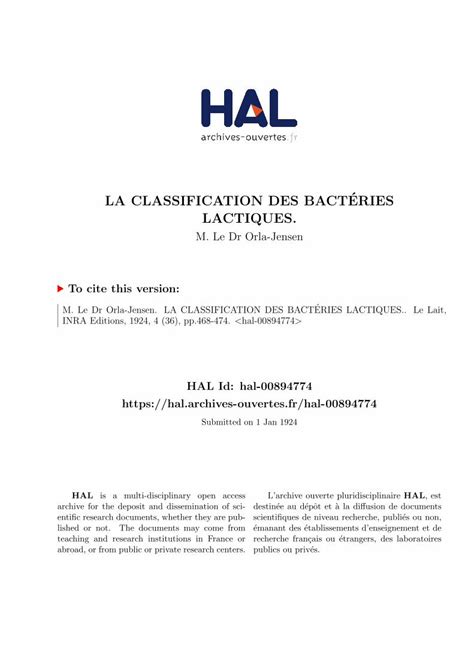 Pdf La Classification Des Bact Ries Lactiques Dokumen Tips