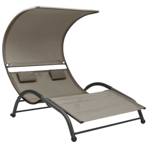 LULO Chaise longue double avec auvent Textilène Taupe 9426752345823