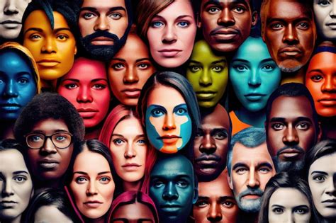 Grupo De Personas Cada Una Con Un Collage Facial Diferente Y Colorido