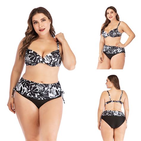 Plus Size Women Bathing Suit Two Piece Large Push Up Bikini Floral