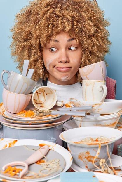 Premium Photo Headshot Of Surprised Curly Haired Woman Looks With