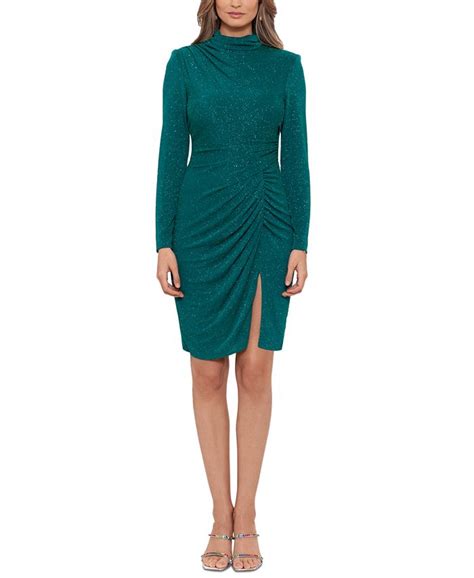 Betsy And Adam Womens Ruched Glitter Knit Side Slit Dress Macys