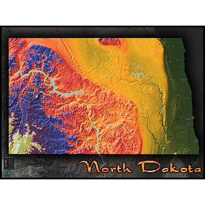 North Dakota Map | Colorful Topography of Physical Features