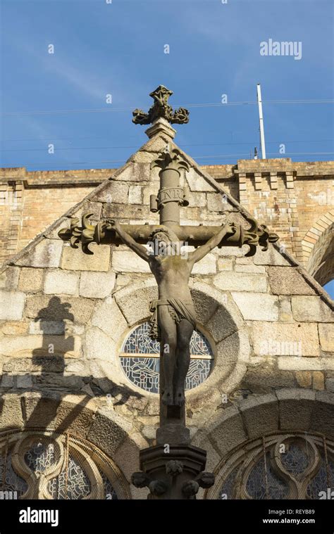 Statue Of Jesus Christ On The Cross Outside Glise Saint M Laine