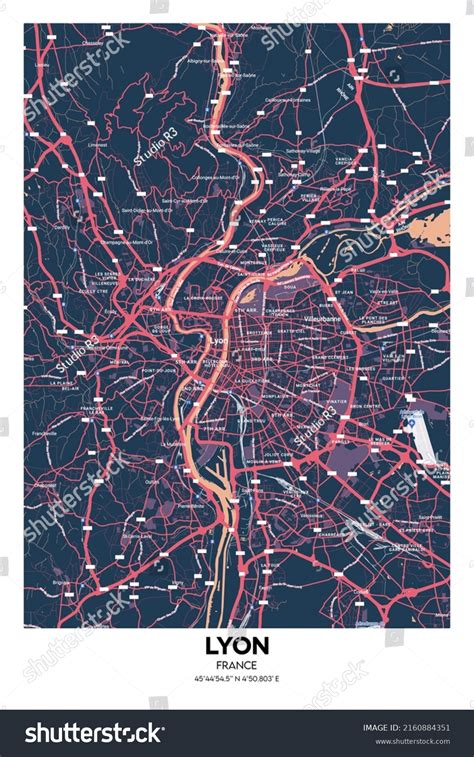 Poster Lyon France Map Illustration Lyon Stock Illustration 2160884351 ...