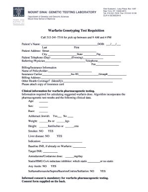 Fillable Online Mssm Warfarin Requisition And Consent Mount Sinai