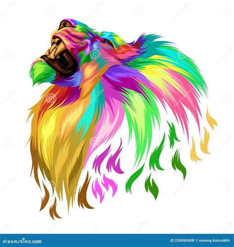 Beautiful Colorful And Colorful Lion Head Illustration Vector Stock