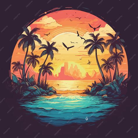 Premium Vector | Beach sunset vector art