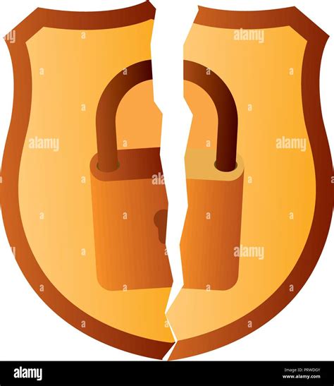 Broken Shield With Padlock Isolated Icons Stock Vector Image Art Alamy