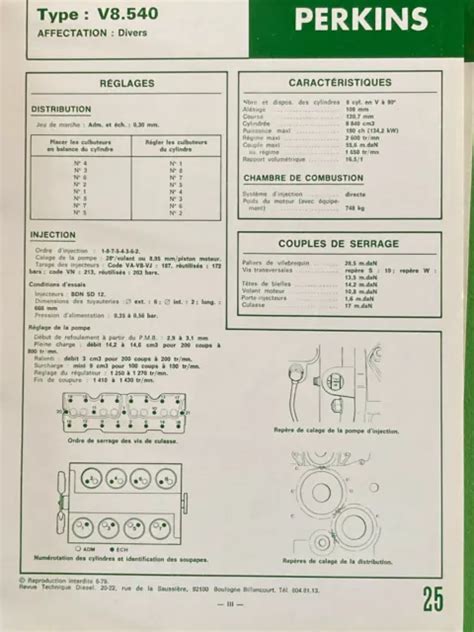 Fiche Technique Rtd Moteur Perkins V Eur Picclick Fr