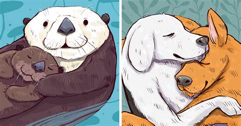 “A Warm Hug”: My 12 Illustrations Capturing Animals In Hugs | Bored Panda