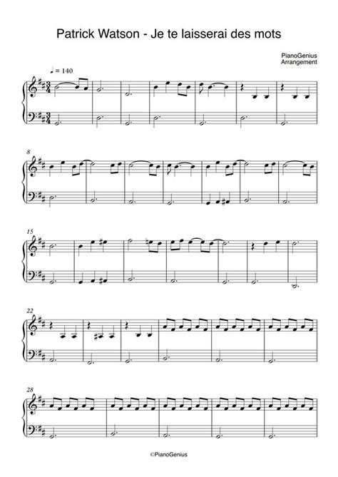 Patrick Watson Je Te Laisserai Des Mots EASY By PianoGenius Sheet Music