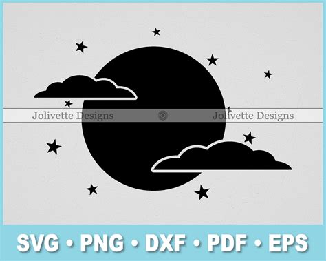 Full Moon Clouds Stars Night Sky Clouds Clipart Design Etsy