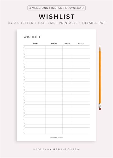 Simple Wishlist Page Printable Fillable Holiday Wishlist Etsy