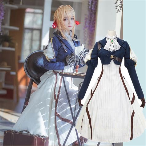 Violet Evergarden Cosplay Costume Womens Anime Uniform Dress Suit Outfit Dark Blue Clothing