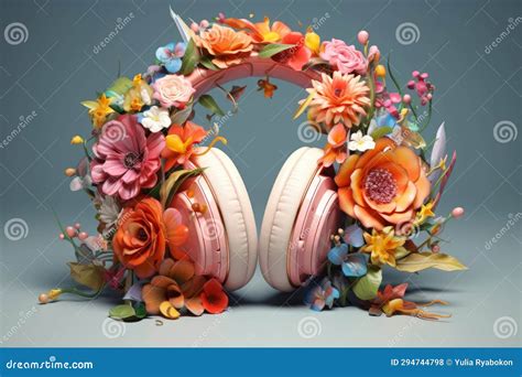 Floral Flower Music Headphones Generate Ai Stock Illustration