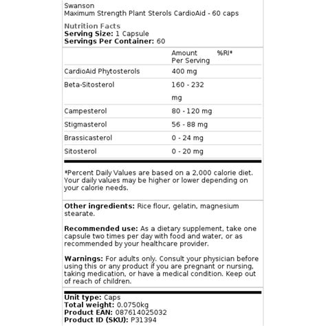 Swanson Maximum Strength Plant Sterols CardioAid 60 Caps