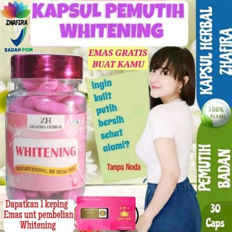 Zhafira Whitening Kapsul Pemutih Badan Glowing Original Ampuh Collagen