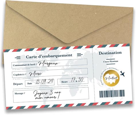 Carte Gratter Billet D Avion Surprise Carte Annonce Voyage Offrir