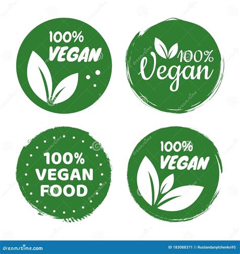 Vegan Icon Set Logos And Badges Label Tag Green Leaf On White