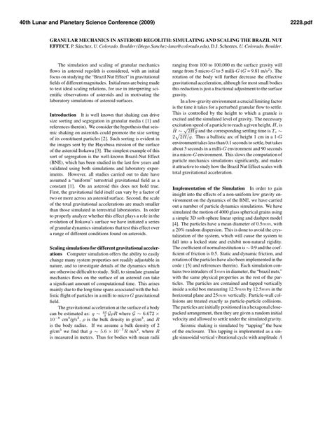 Pdf Granular Mechanics In Asteroid Regolith Simulating And Scaling