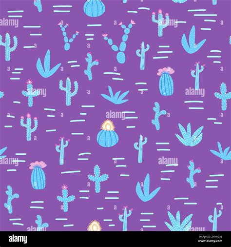 Seamless Patterns With Different Cacti Bright Repeating Texture With