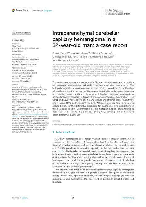 PDF Intraparenchymal Cerebellar Capillary Hemangioma In A 32 Year Old